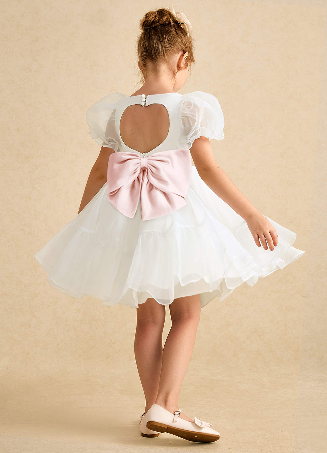 Azazie Debbie vestidos de niña de las flores Vestido de Marfil Rosa Ruborizado de Organza de Princesa con Escote de Corazón image5
