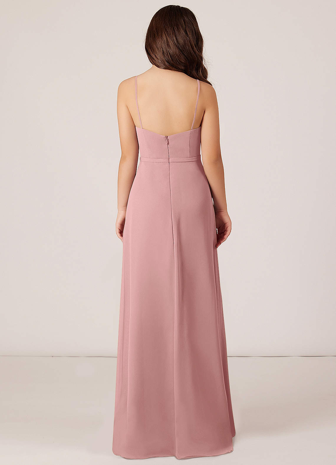 Azazie Kaylee Junior Dusty Rose A-Line with Belt Chiffon Dress image1