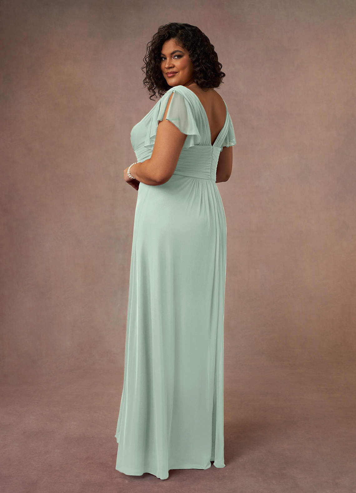 Azazie Reneya Mother of the Bride Dresses Agave A-Line Pleated Mesh Dress image8