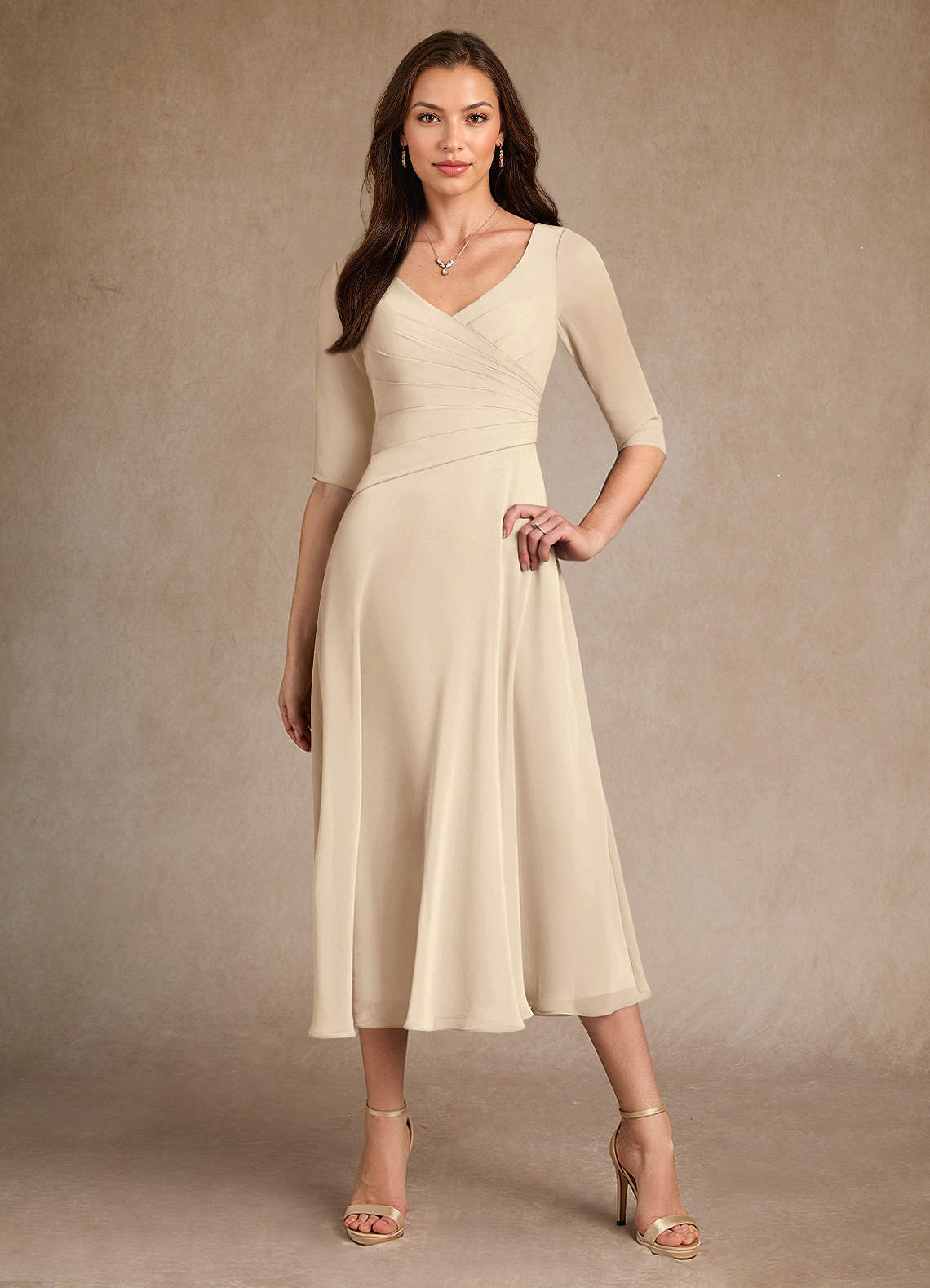 Azazie Durant Mother of the Bride Dresses Champagne A-Line Pleated Chiffon Dress image3