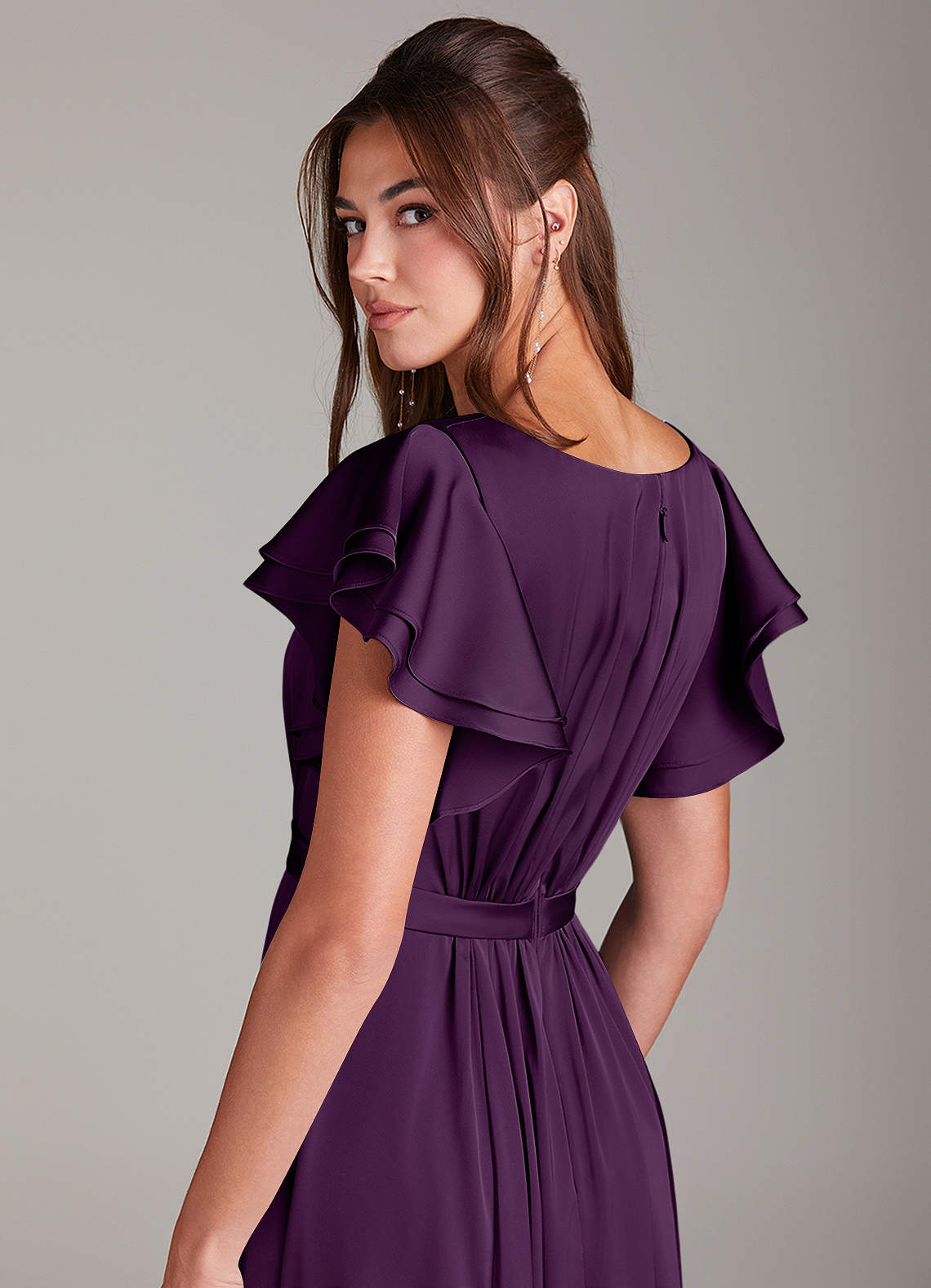 Azazie Daphne vestidos de dama de honor modestos Vestido de Corte en A Volante Hasta el suelo Satén Elástico image1