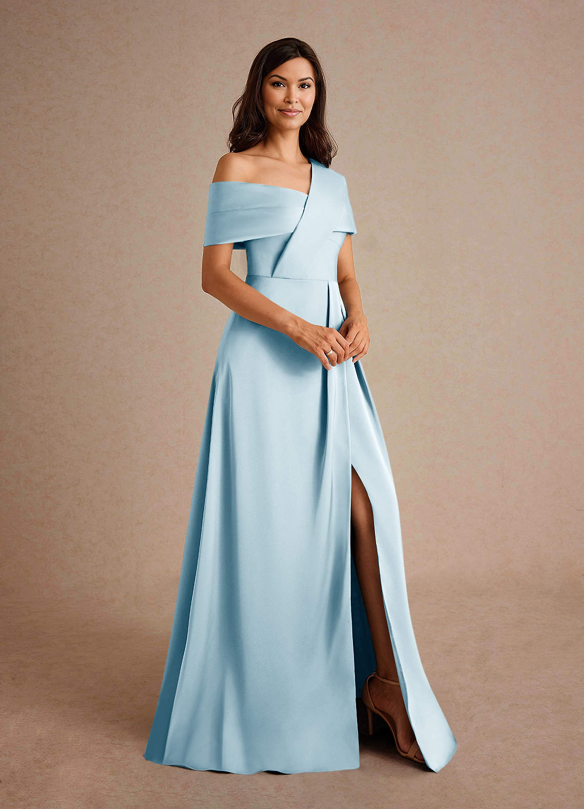 Azazie Milton Abiti per la Madre della Sposa Abito A-Line in Raso Elasticizzato Plissettato Azzurro image5