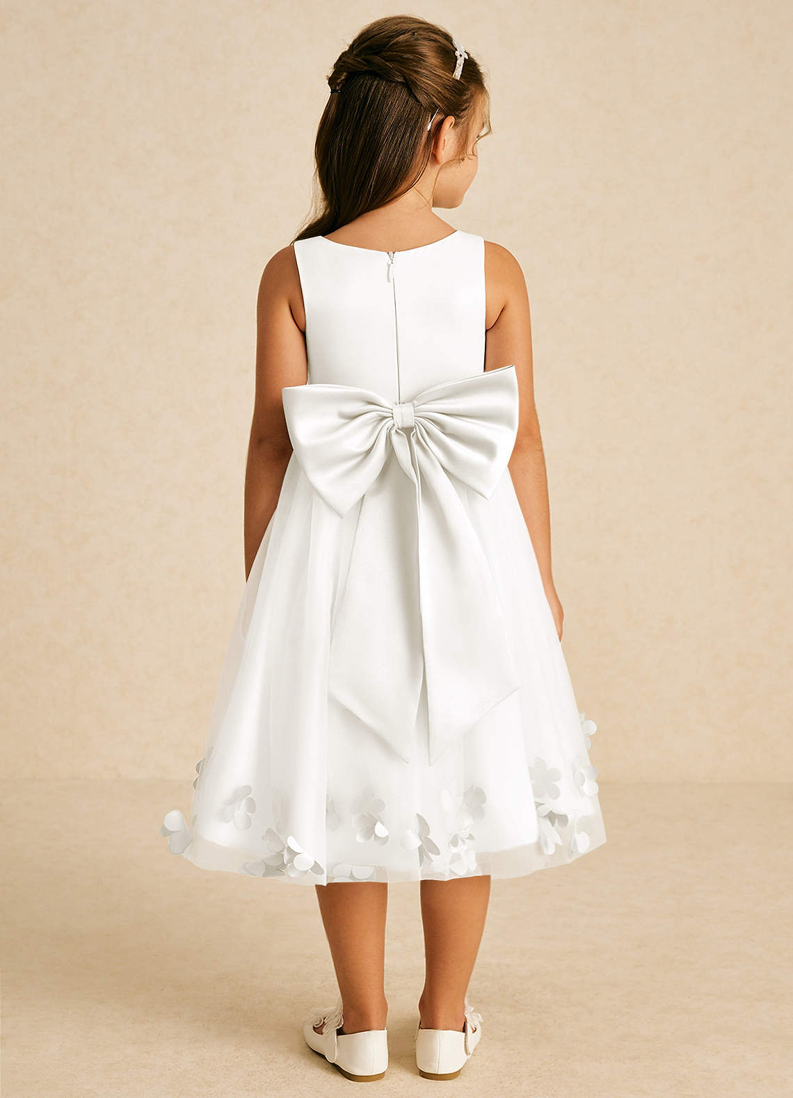 Azazie Dot Flower Girl Dresses Ivory A-Line Bow Tulle Dress image1