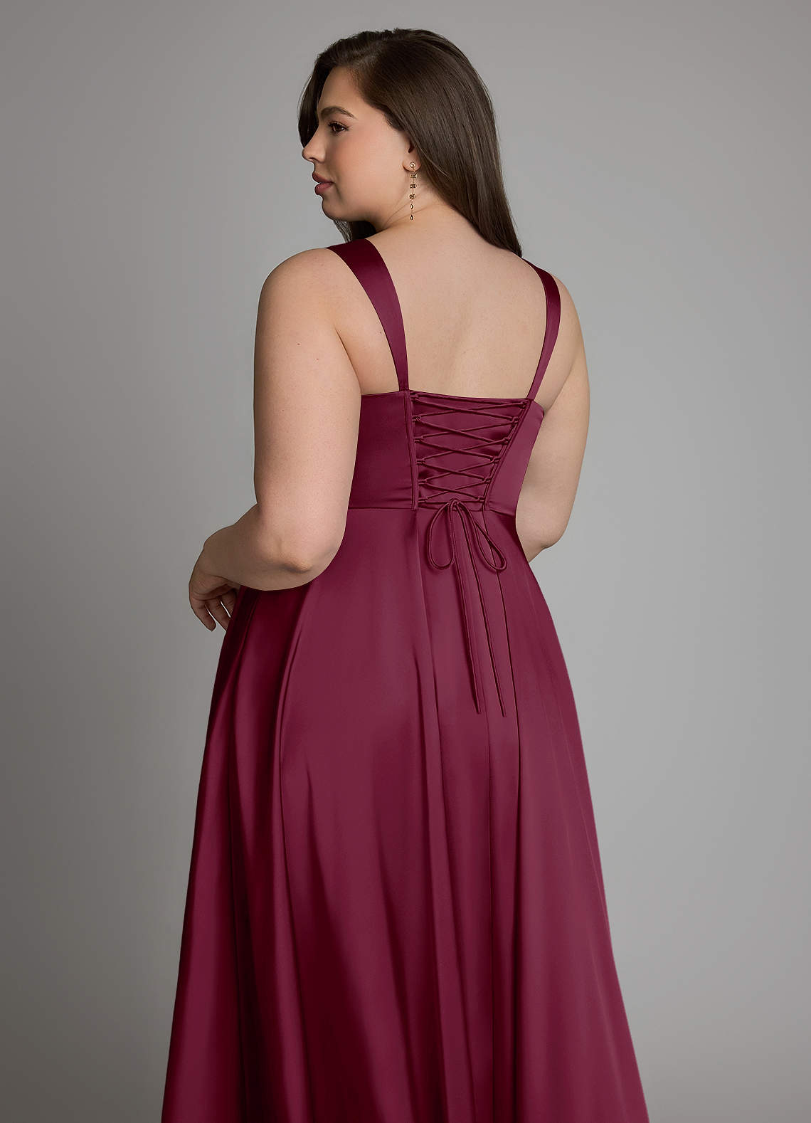 Azazie Azaria Bridesmaid Dresses Mulberry A-Line Corset Stretch Satin Dress image12