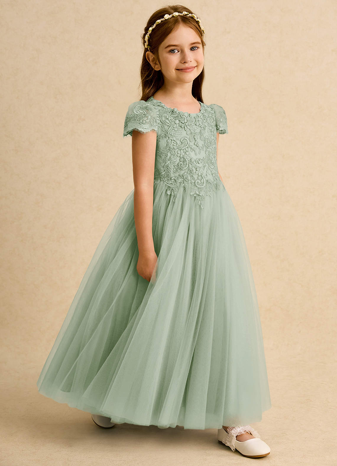 Azazie Puff Flower Girl Klänningar Klä Balklänning i Tyll Spets image2
