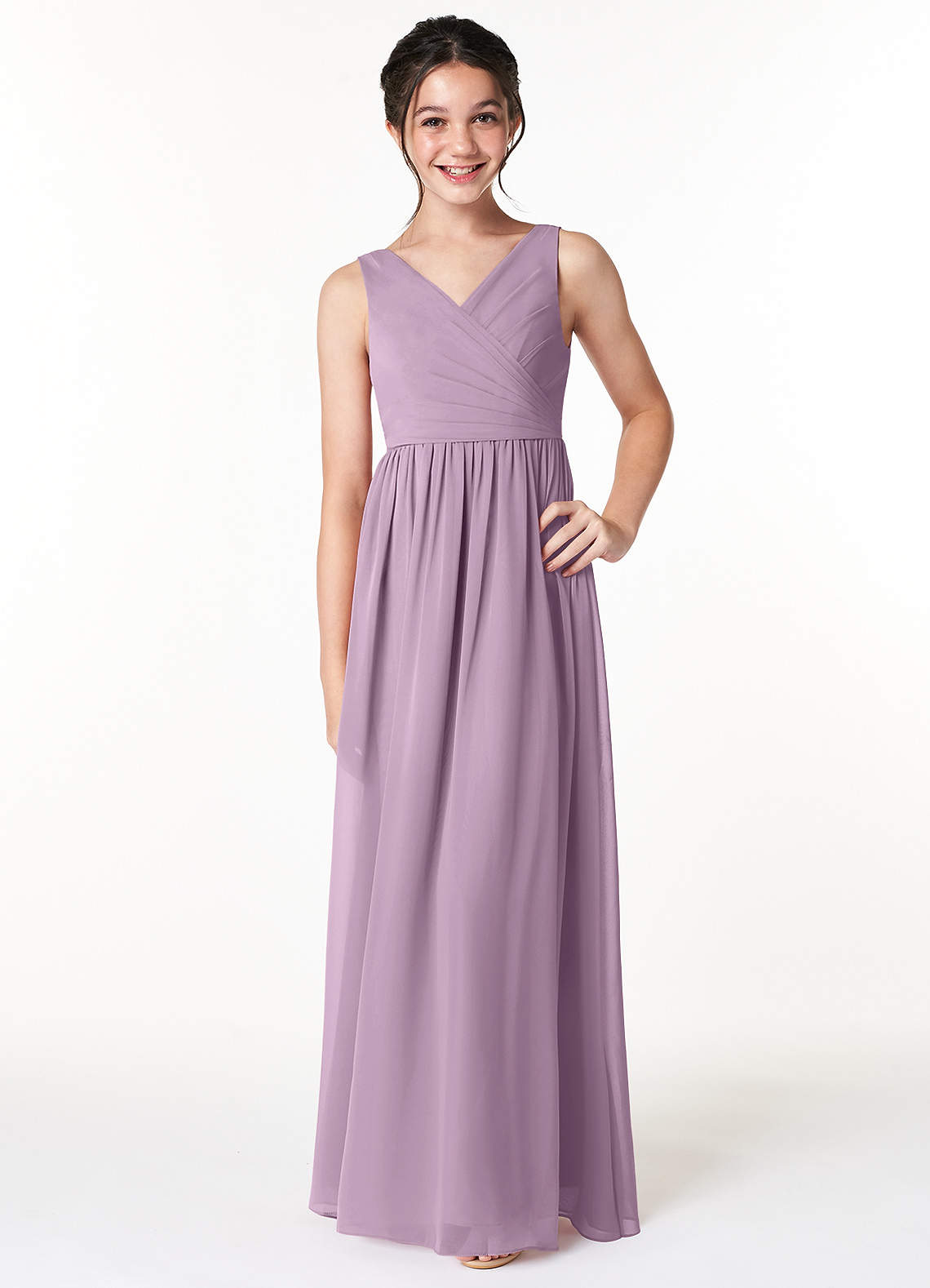 Azazie Sawyer Junior Wisteria A-Line Pleated Chiffon Dress image1