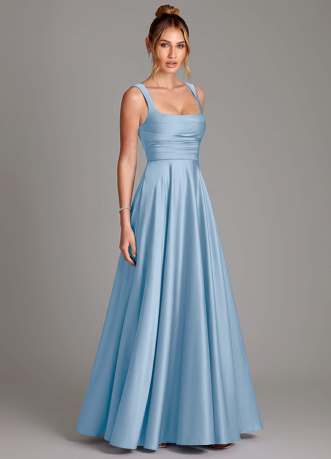 Azazie Azaria Bridesmaid Dresses Powder Blue A-Line Corset Stretch Satin Dress image3