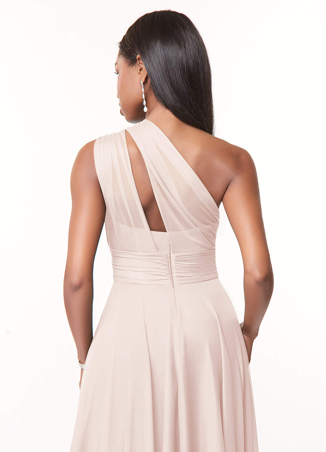 Azazie Charlize Bridesmaid Dresses Rose Petal A-Line One Shoulder Mesh Dress image3