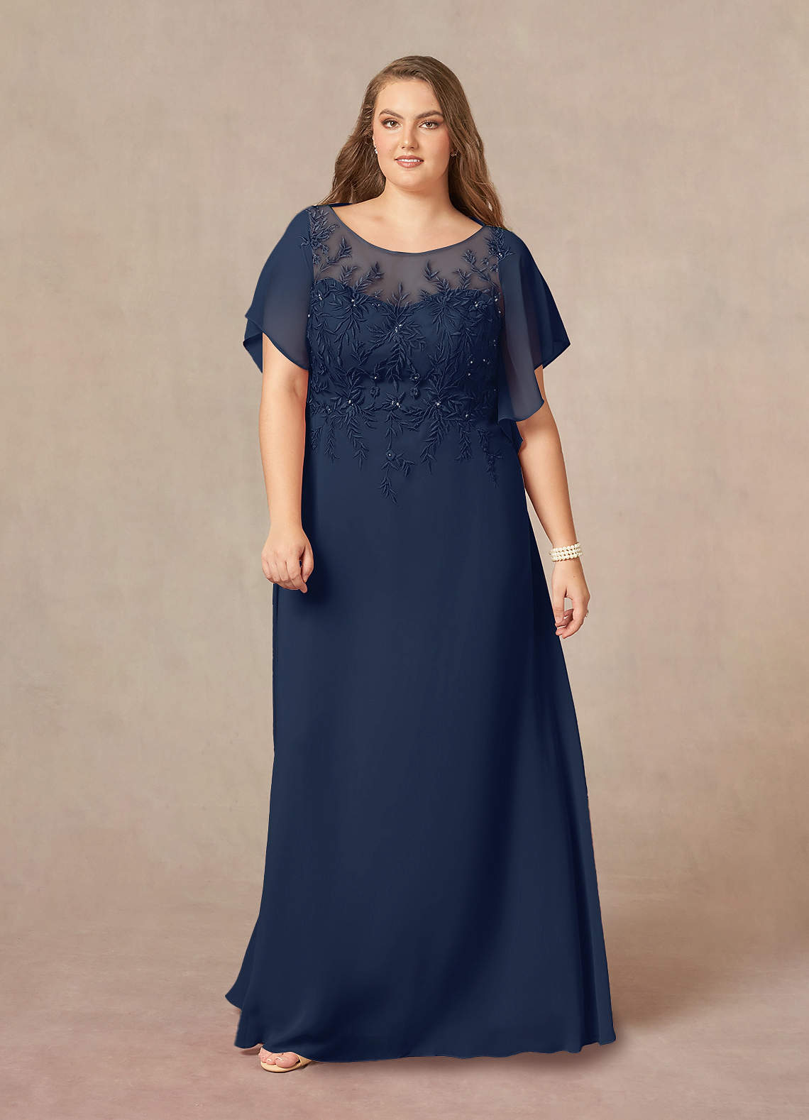 Azazie Faviola Mother of the Bride Dresses Dark Navy A-Line Boatneck sequins Chiffon Dress image1
