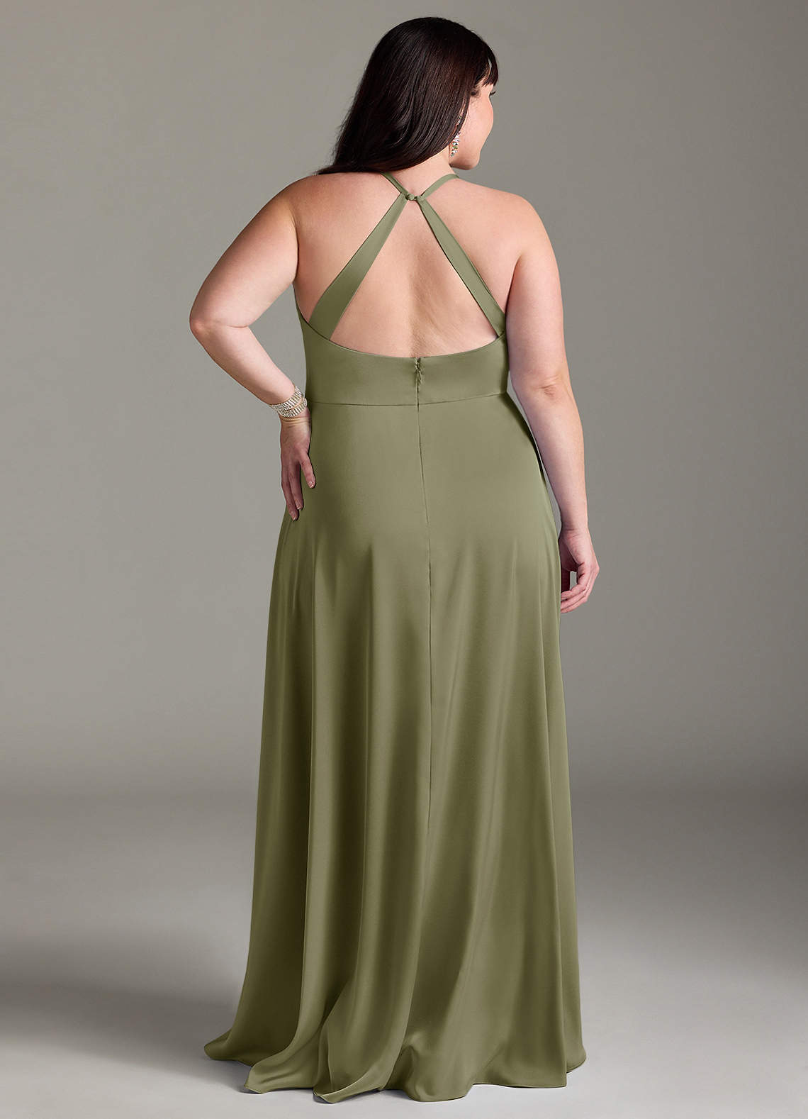 Azazie Davis Jurken voor bruidsmeisjes Jurk van Stretch Satijn met A-Lijn Geplooid Pistache image7