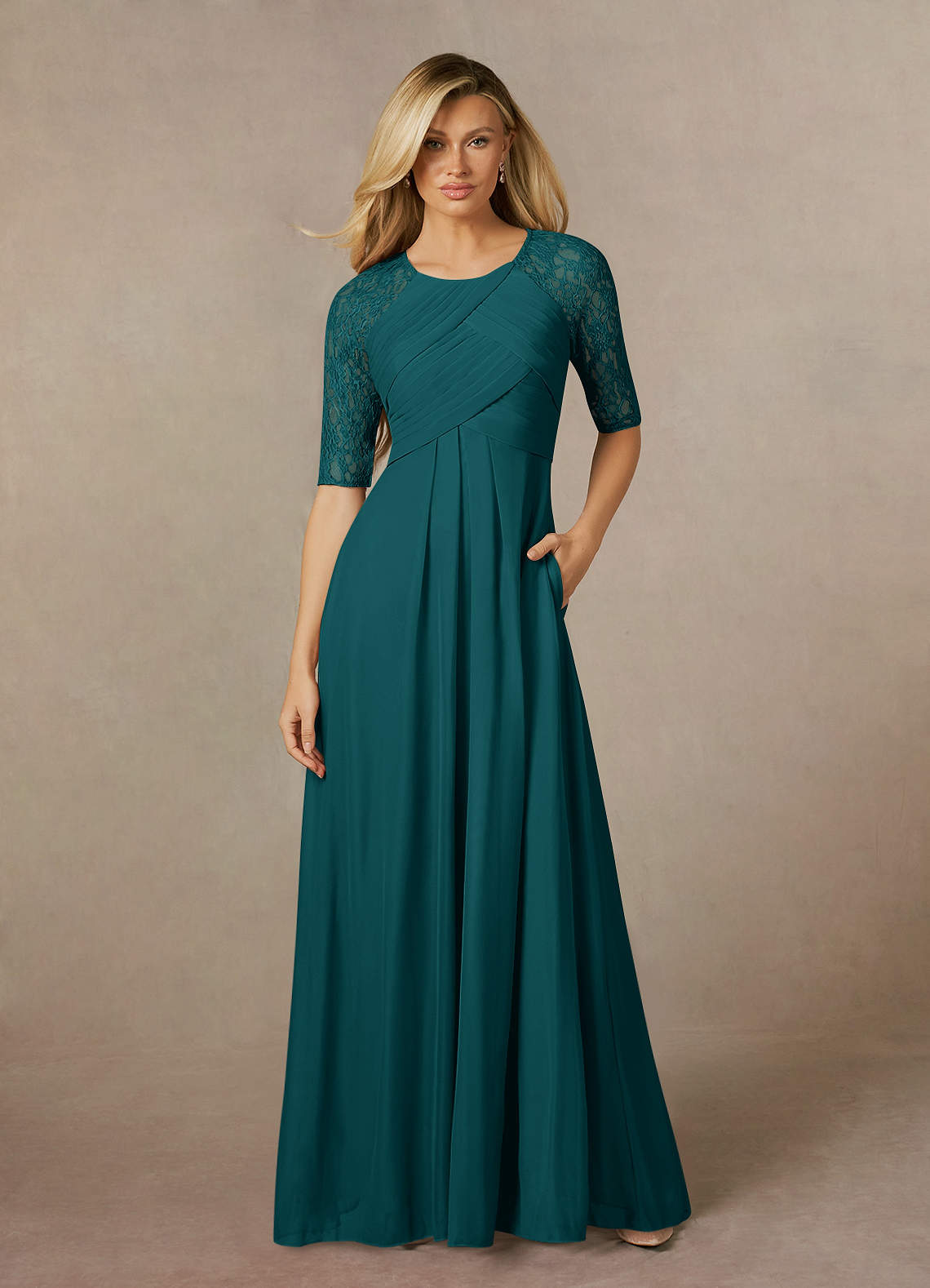 Azazie Raelyn Mother of the Bride Dresses Peacock A-Line Lace Mesh Dress image1