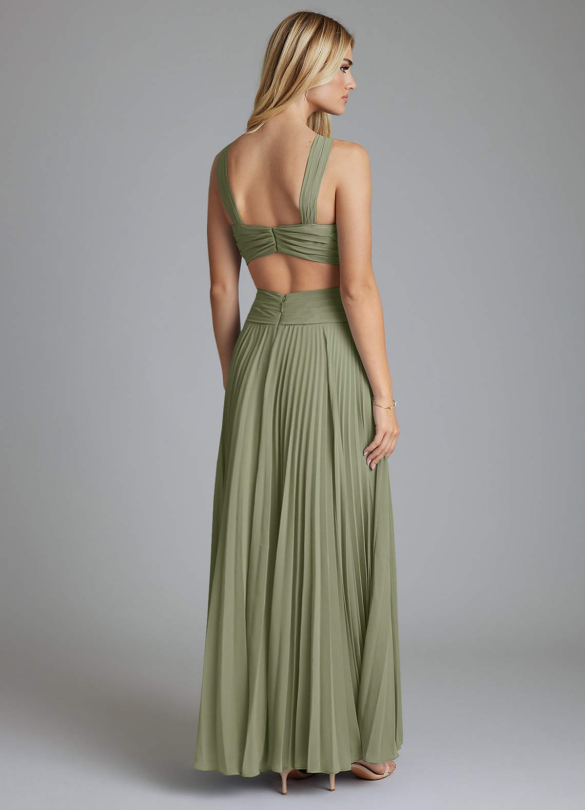 Azazie Hosanna Vestidos de madrinha de casamento Vestido Pistache de Chiffon de Linha A com Plissado image2