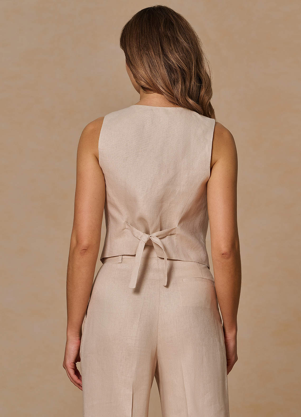 front Belicia Tan 100% Linen Vest