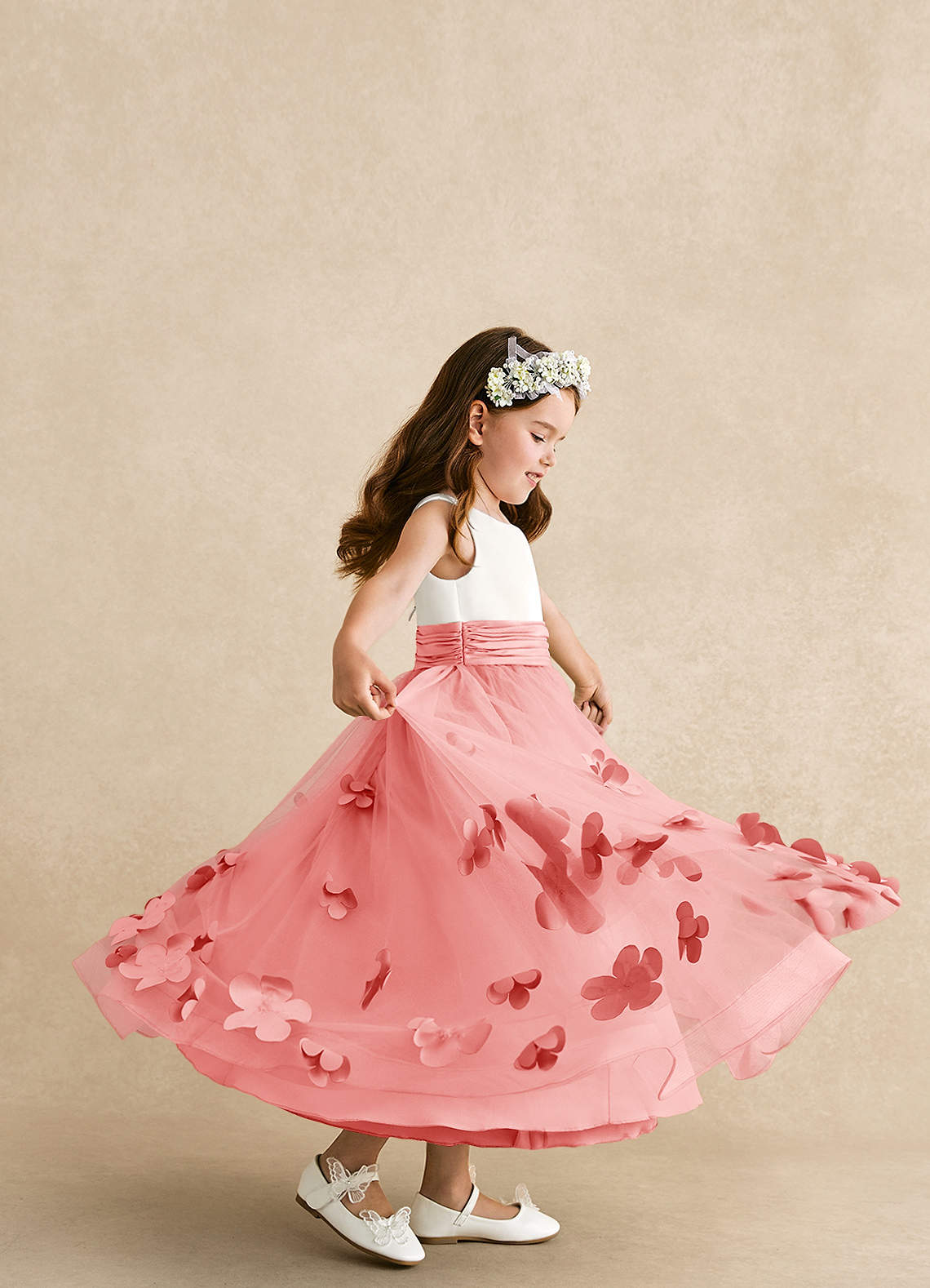 Azazie Vi Vestidos de florista Vestido Coral de Tule de Linha A com Sem mangas image1