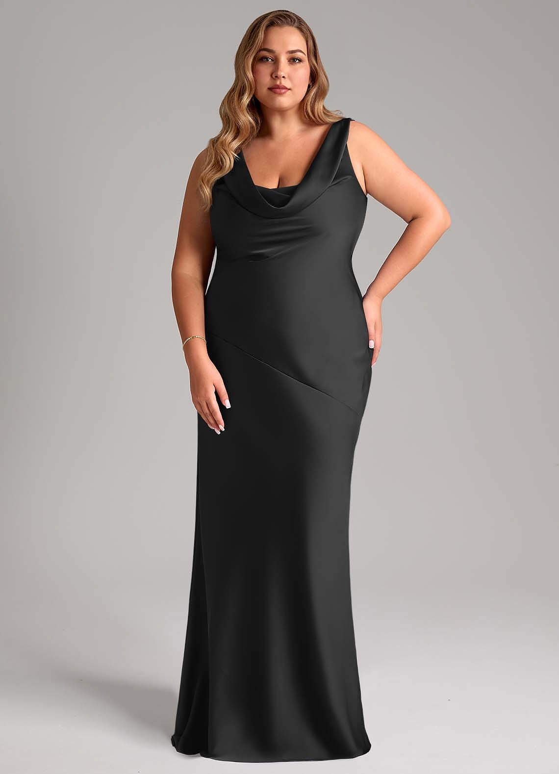 Azazie Rylina Bridesmaid Dresses Black Mermaid Stretch Satin Dress image6