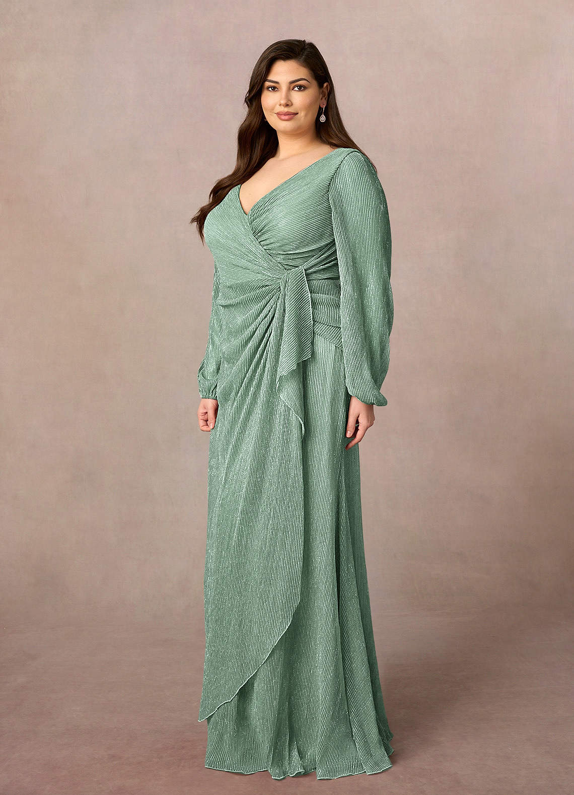 Azazie Sterling Mother of the Bride Dresses Aquamarine A-Line Ruched Metallic Mesh Dress image6