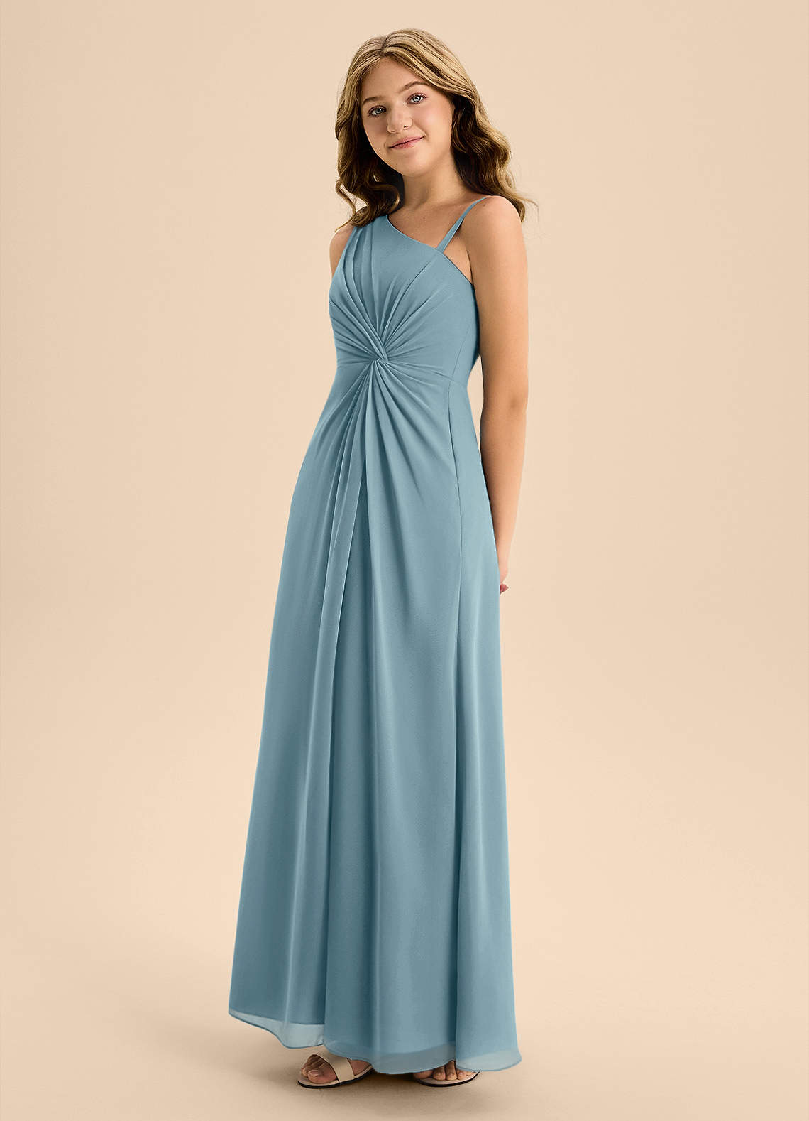 Azazie Brooke Junior Abito A-Line in Chiffon Spacco Laterale Blu Lunatico image5