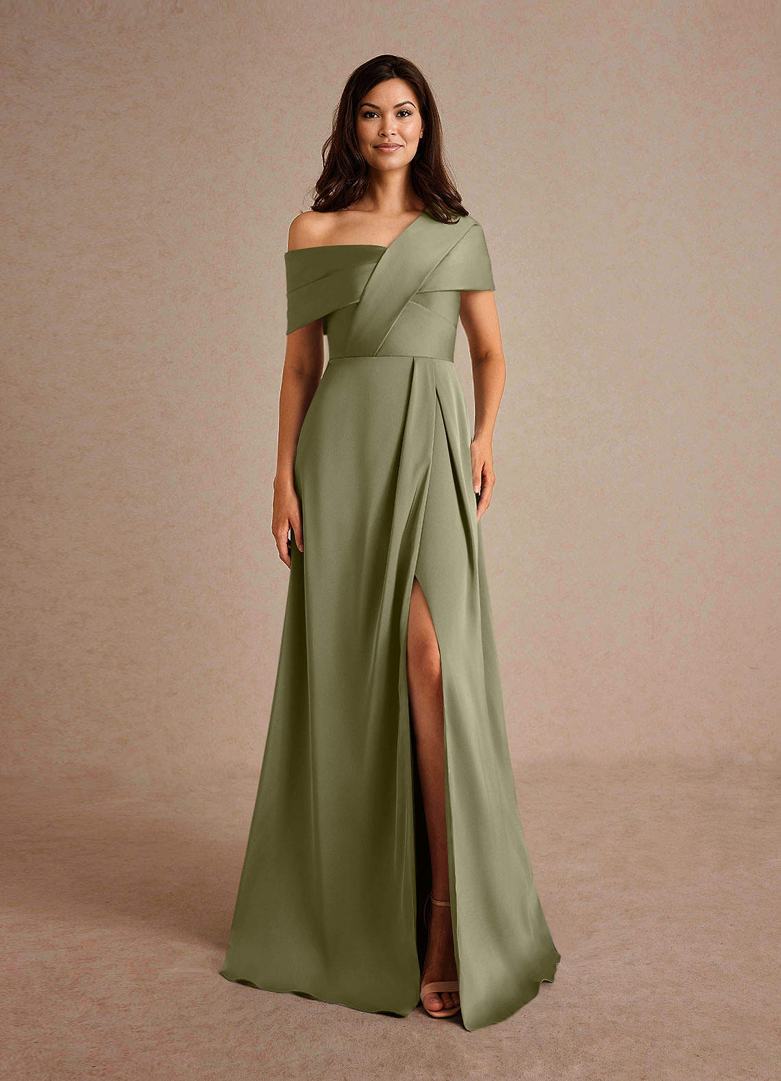 Azazie Milton Mother of the Bride Dresses Pistachio A-Line Pleated Stretch Satin Dress image6