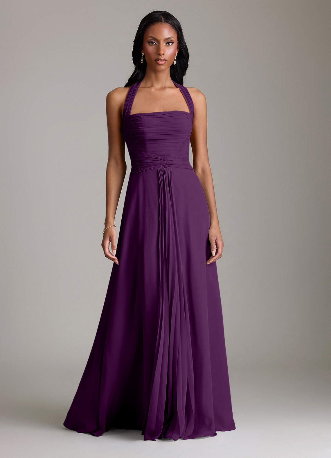 grape chiffon dress Retro Strapless Grape Purple Fungus Curled Skirt Chiffon Long Prom Dre PreppyDress