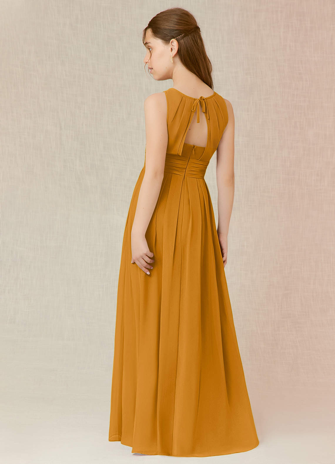 Azazie Bibiane Junior Butterscotch A-Line Pleated Chiffon Dress image4