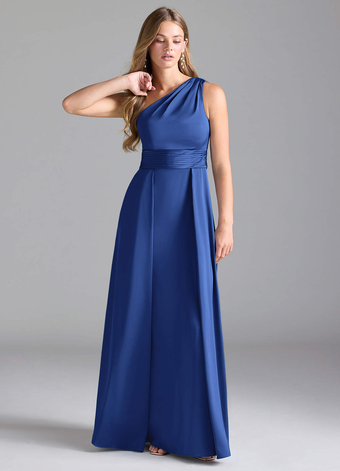 Azazie Dallas Vestidos de damas de honor Vestido de Azul Real de Satén Elástico de Corte en A con Hombro unilateral image1