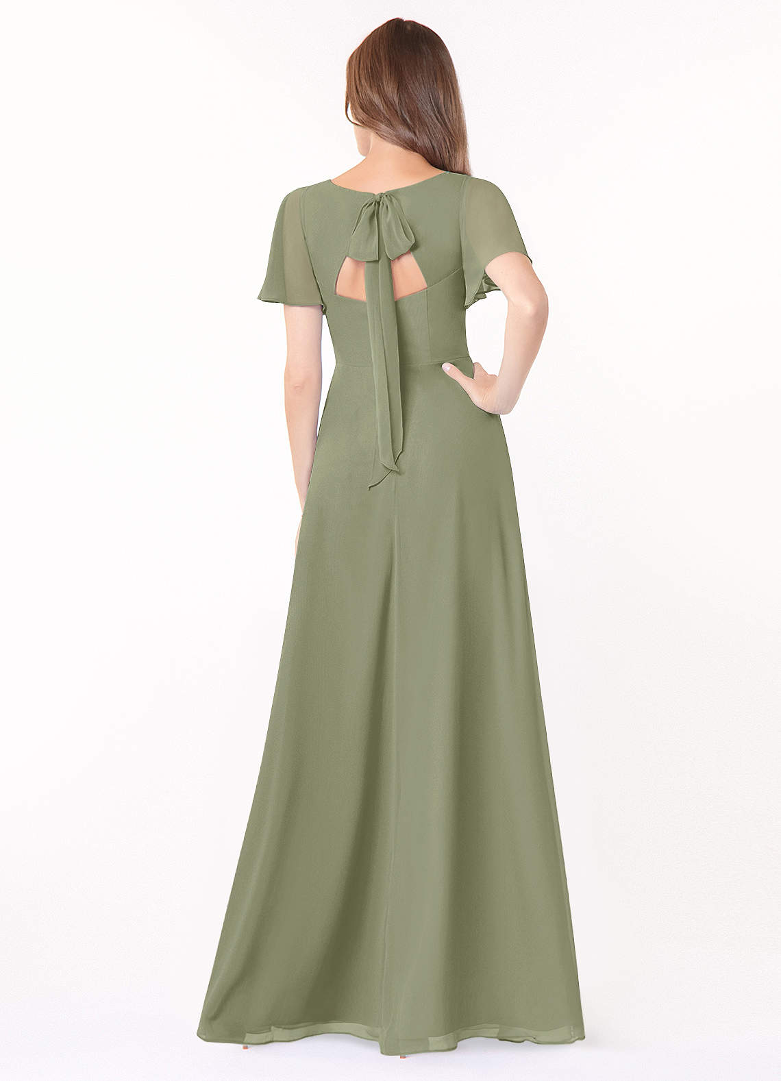 Azazie Kimber Bridesmaid Dresses Pistachio A-Line Flounce Sleeve Chiffon Dress image1