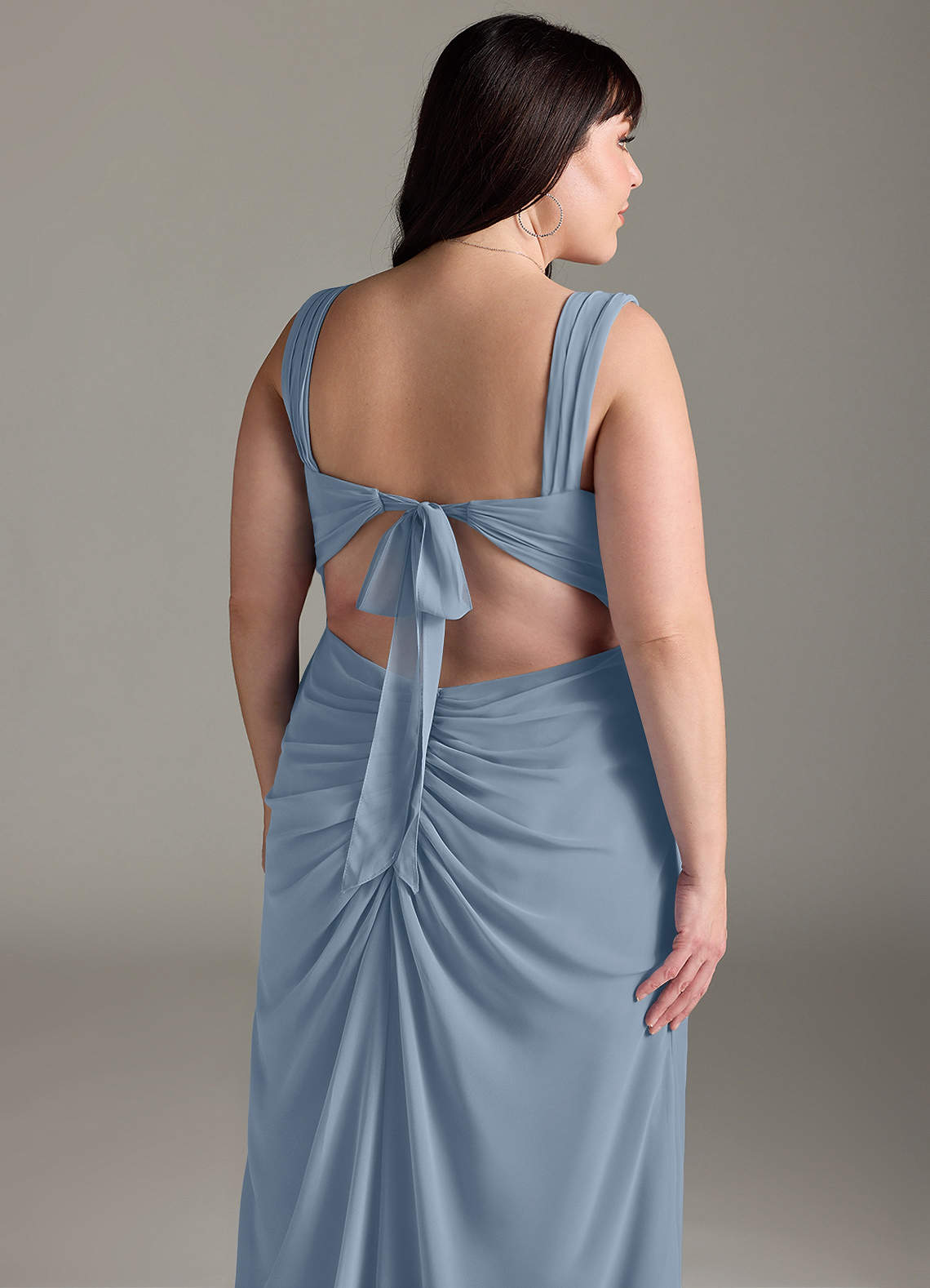 Azazie Jesaphine Bridesmaid Dresses Dusty Blue Sheath Bow Chiffon Dress image13