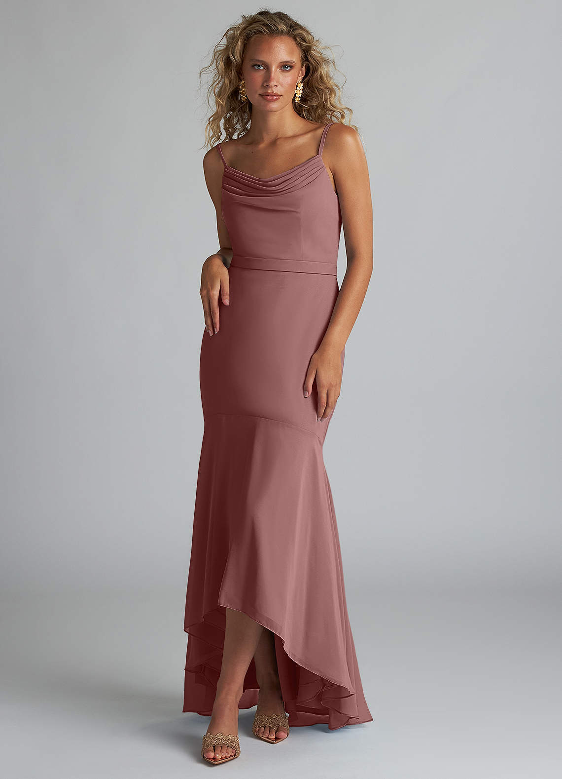 Azazie Summer Final Sale Desert Rose Mermaid Scoop Cowl Chiffon Dress image1