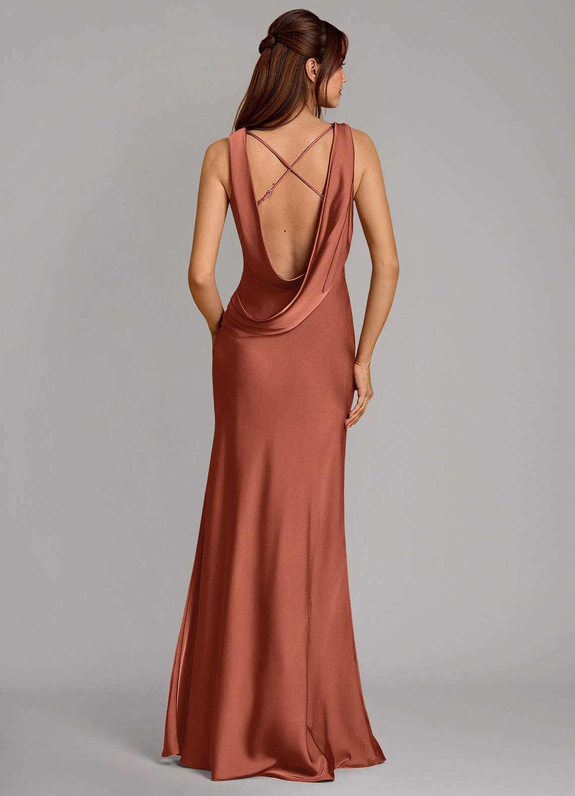 Azazie Cheryl Brautjungfernkleider Meerjungfrau-Linie Stretch-Satin Kleid Lehm image1