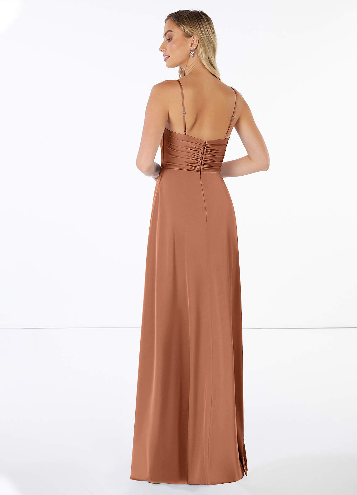 Azazie Jenna Bridesmaid Dresses A-Line Pleated Stretch Satin Floor-Length Dress image1