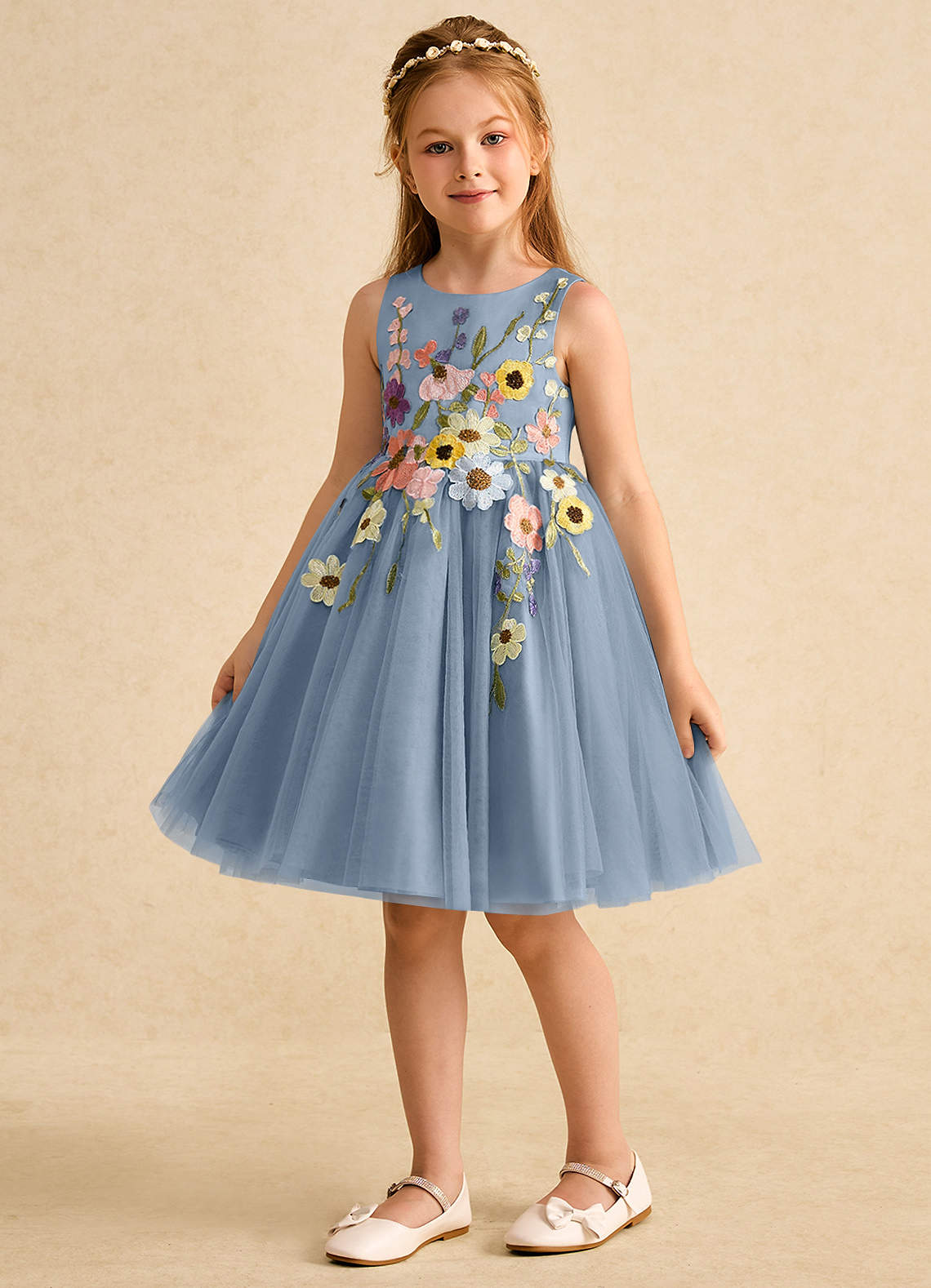 Azazie Prima Flower Girl Klänningar Klänning A-Line i Tyll Rosett image4
