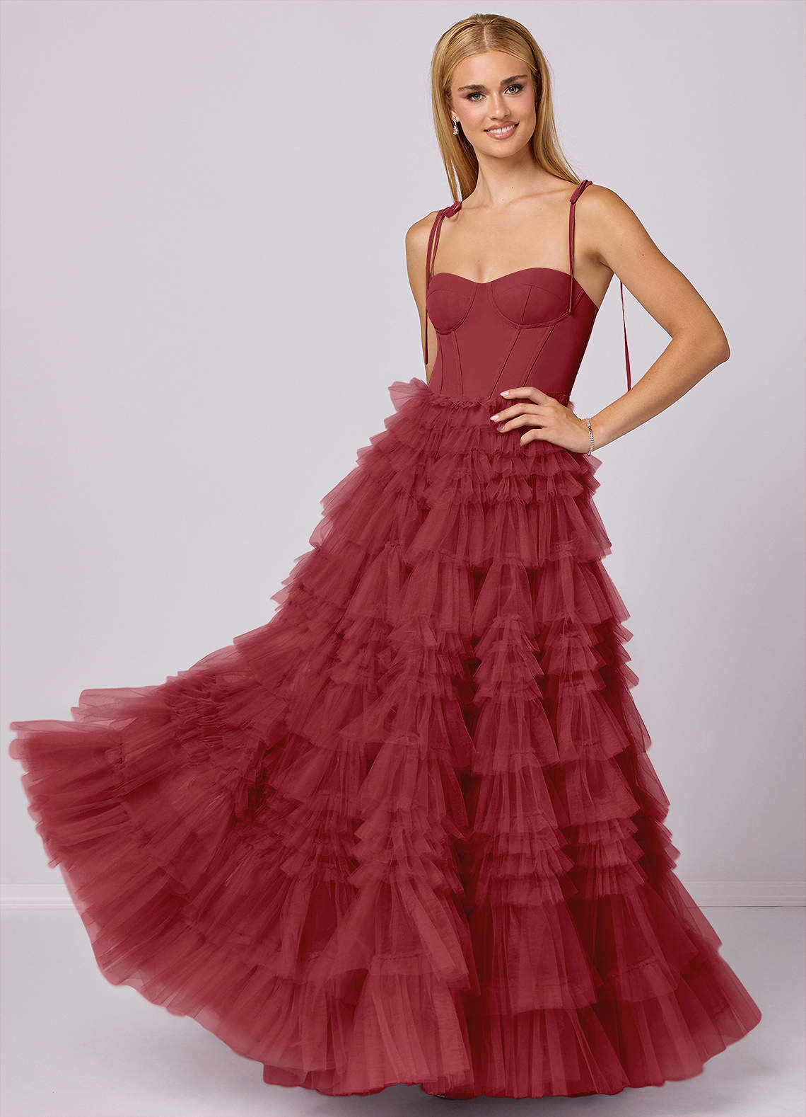 Barbie ♥ Azazie Brautjungfernkleider A-Linie Herzausschnitt Tüll Kleid Granatapfelrot image1
