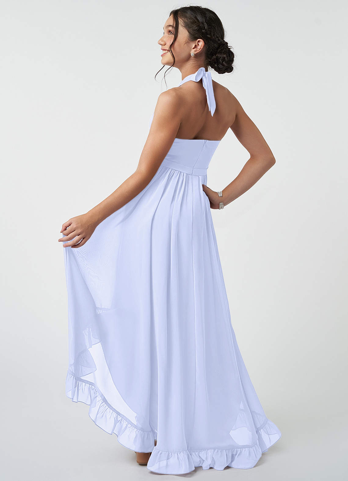 Azazie A-Line/Princess Halter Neck Asymmetrical Chiffon Junior Bridesmaid Dresses - Lavender