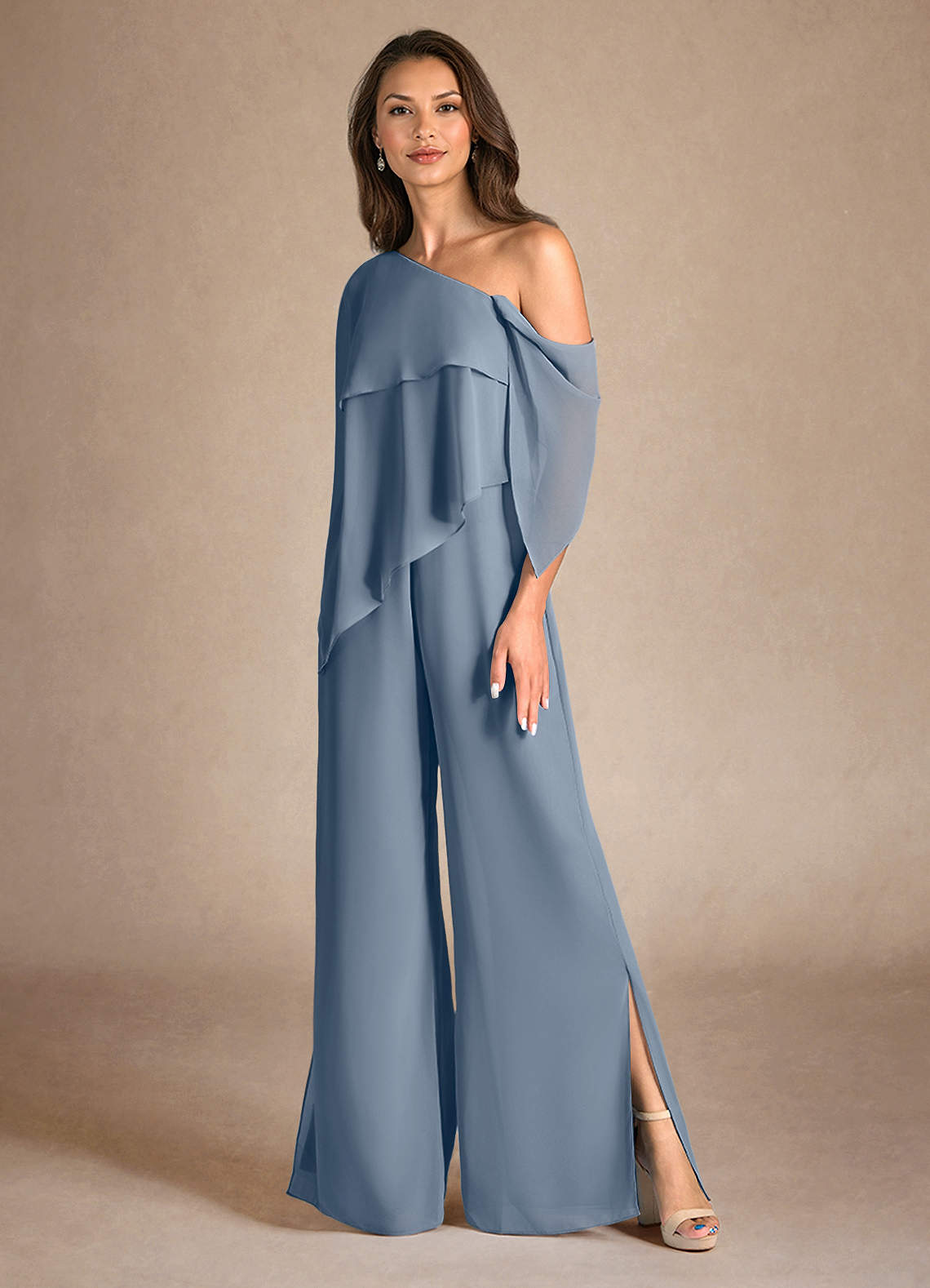 Azazie Halima Abiti per la Madre della Sposa Abito Tuta Pantaloni in Chiffon Spacco Laterale Crepuscolo image5