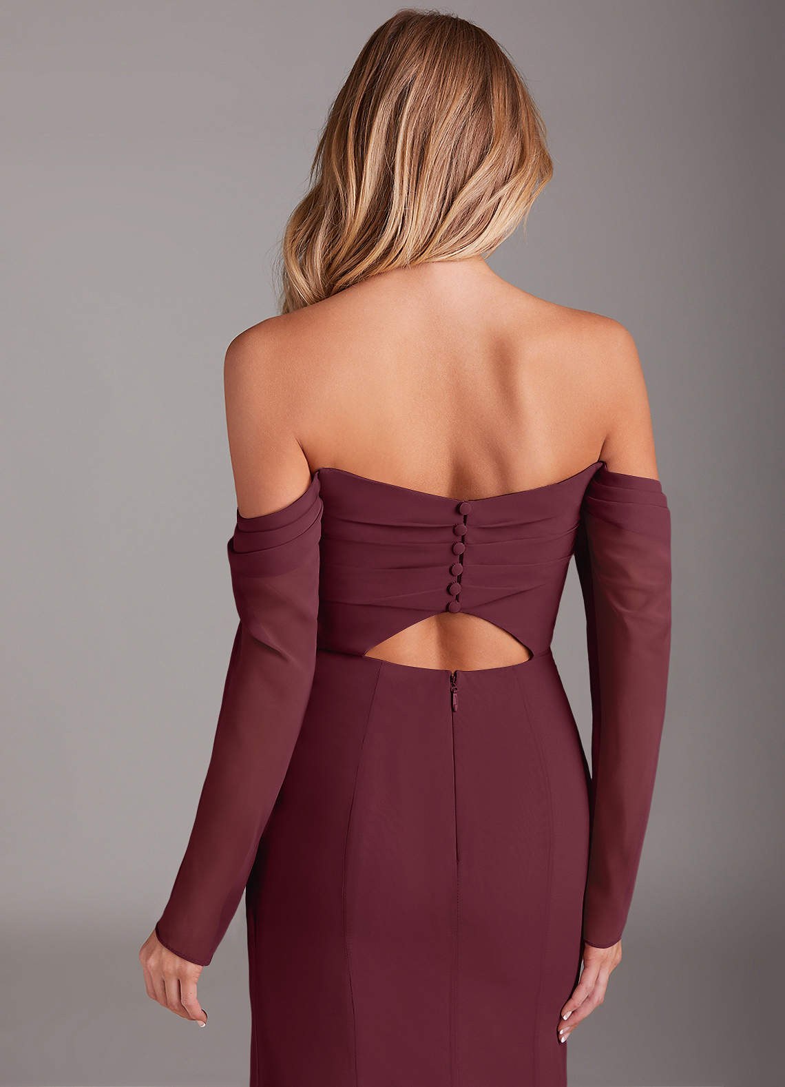 Azazie Hallie Bridesmaid Dresses Cabernet Mermaid Long Sleeve Chiffon Dress image6