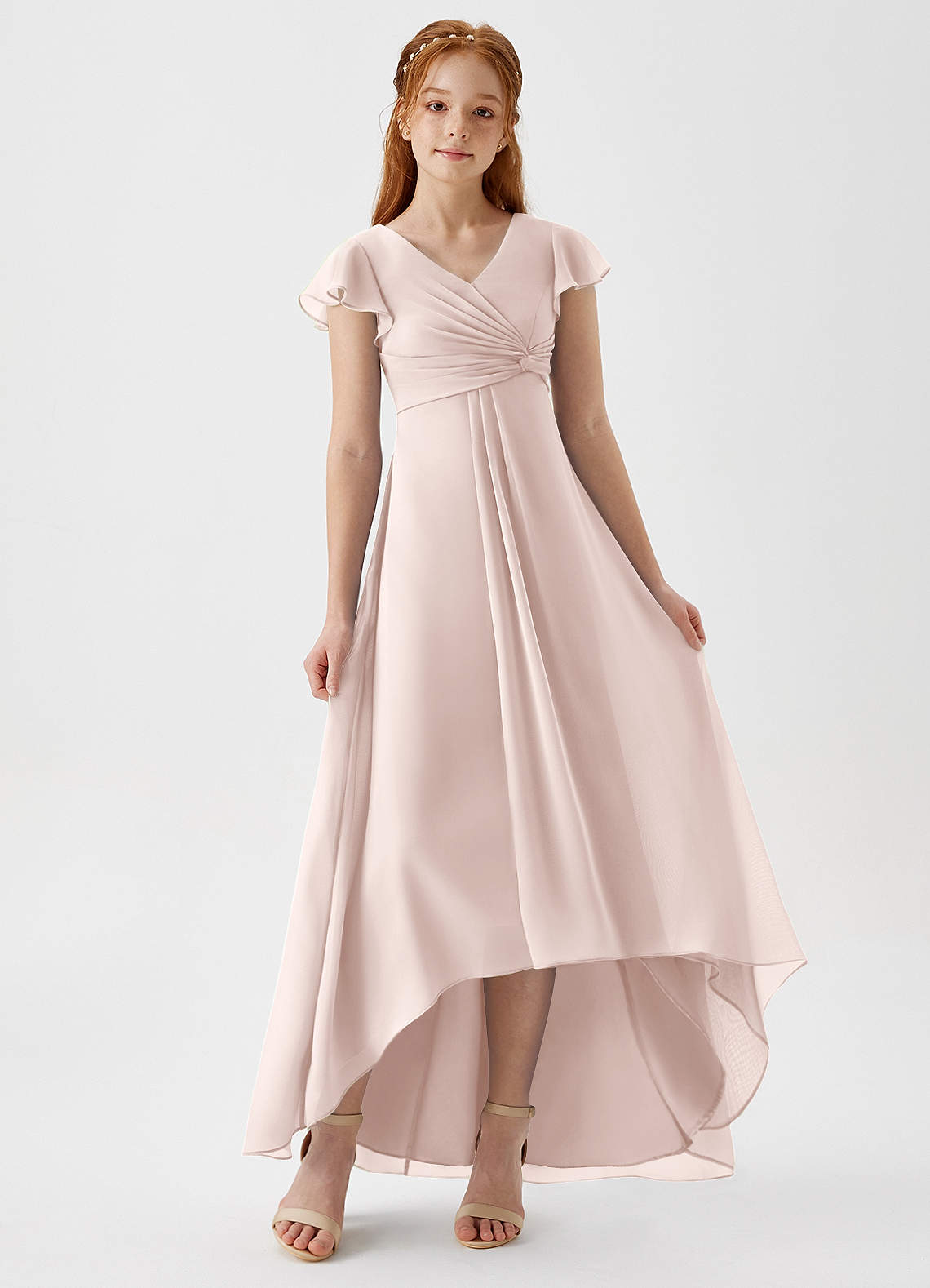 Azazie Breanne Junior Vestido de Pétalo De Rosa de Gasa de Corte En A image1