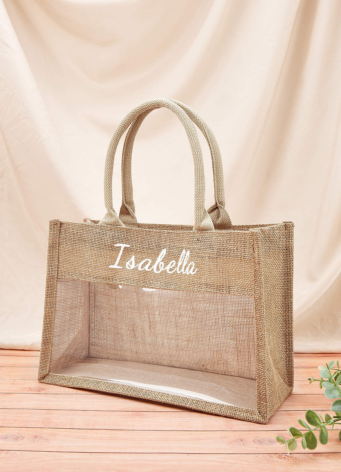 front Bolsa de arpillera personalizada para novia