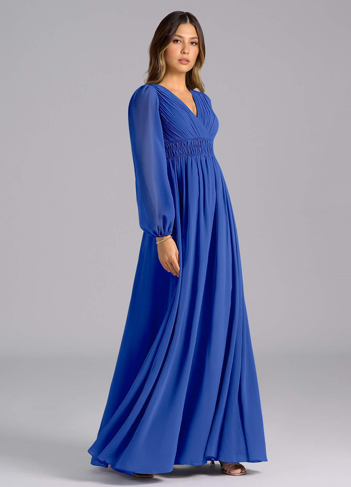royal blue bridesmaid dresses long sleeve Azazie Palerma