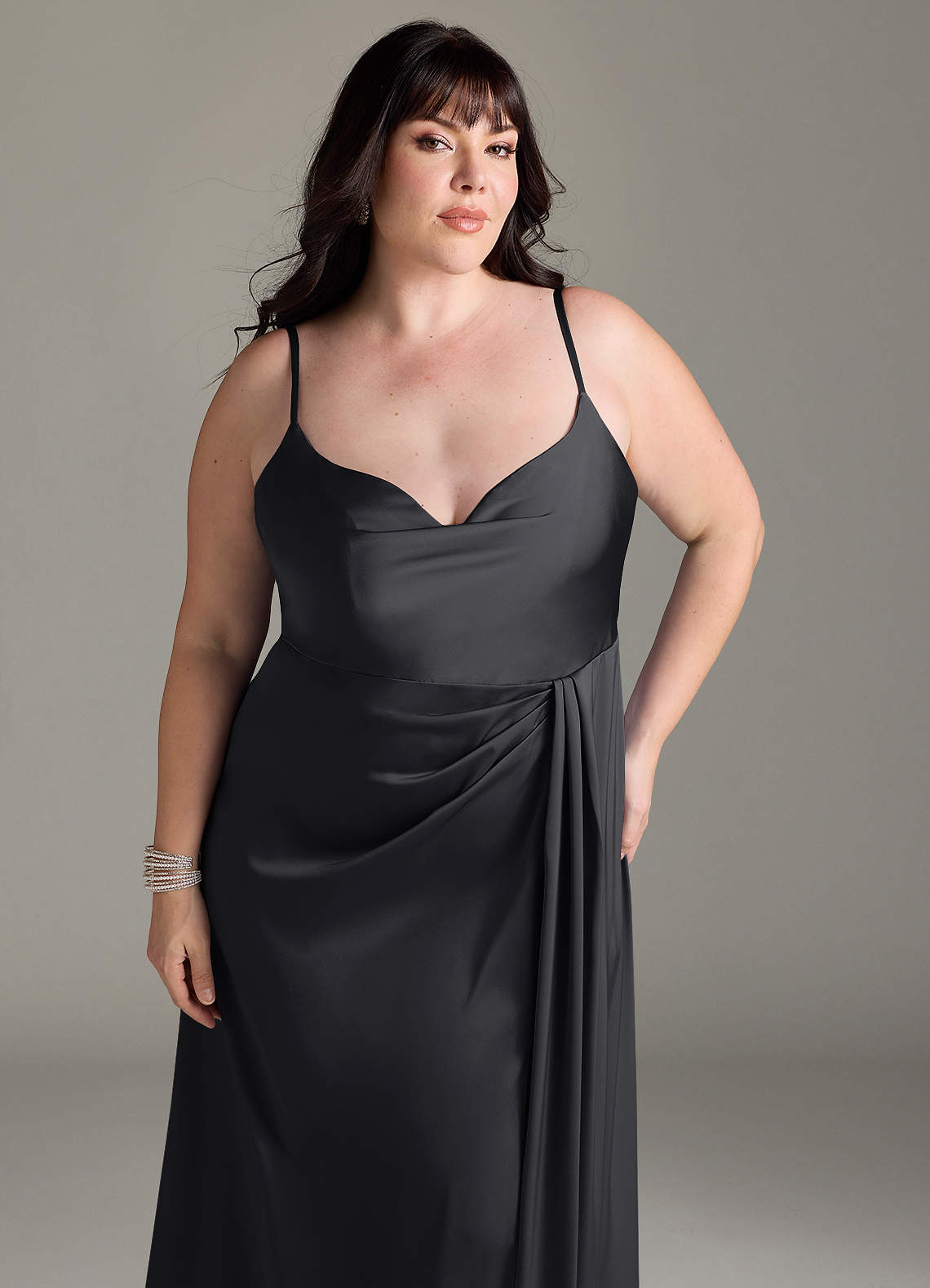 Azazie Brielle Black Stretch Satin Bridesmaid Dresses | Azazie