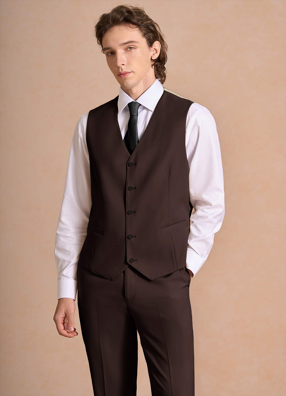 front James Ganache Structured Stretch Suit Vest