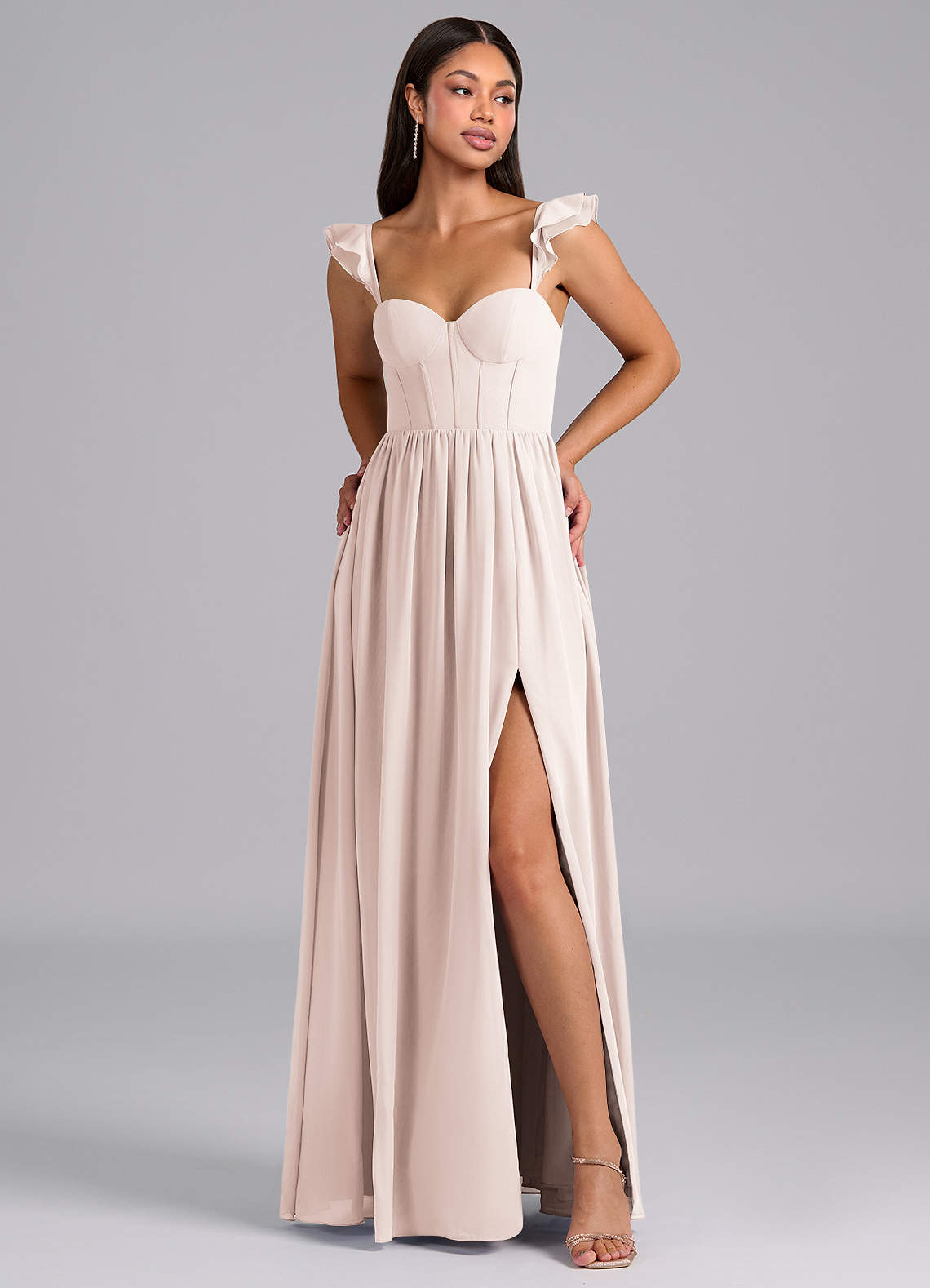 Azazie Denisse Bridesmaid Dresses Rose Petal A-Line Ruched Chiffon Dress image1