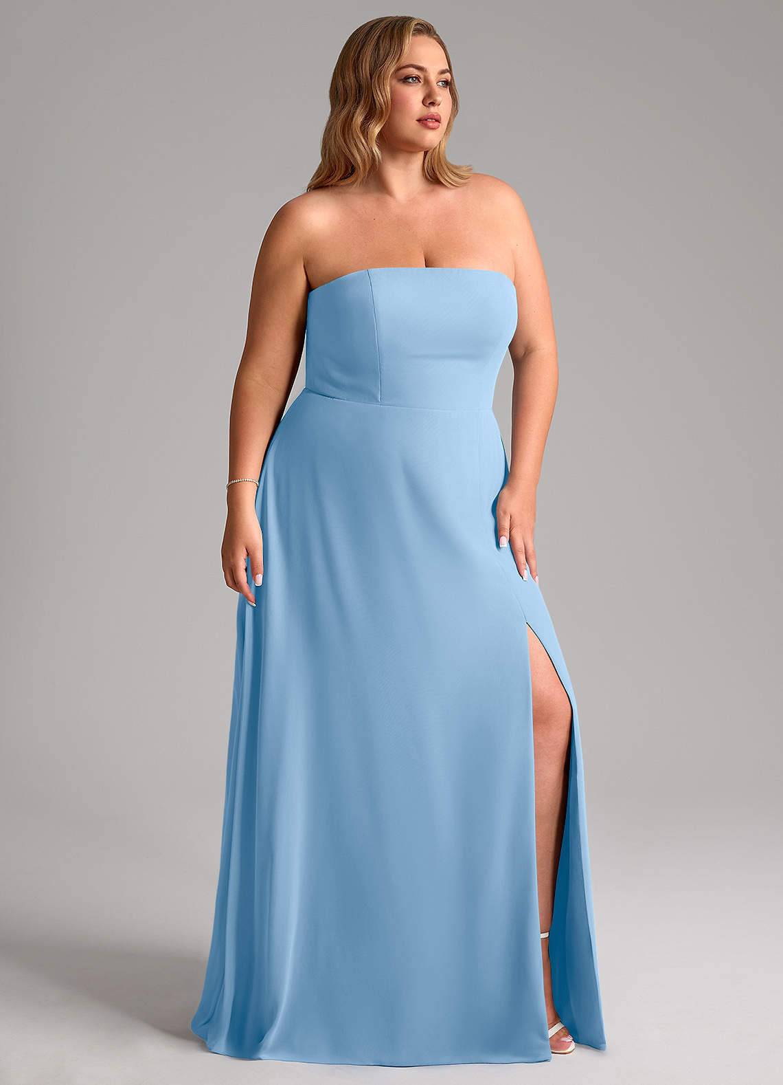 Azazie Wren Bridesmaid Dresses Powder Blue A-Line Side Slit Chiffon Convertible Dress image11