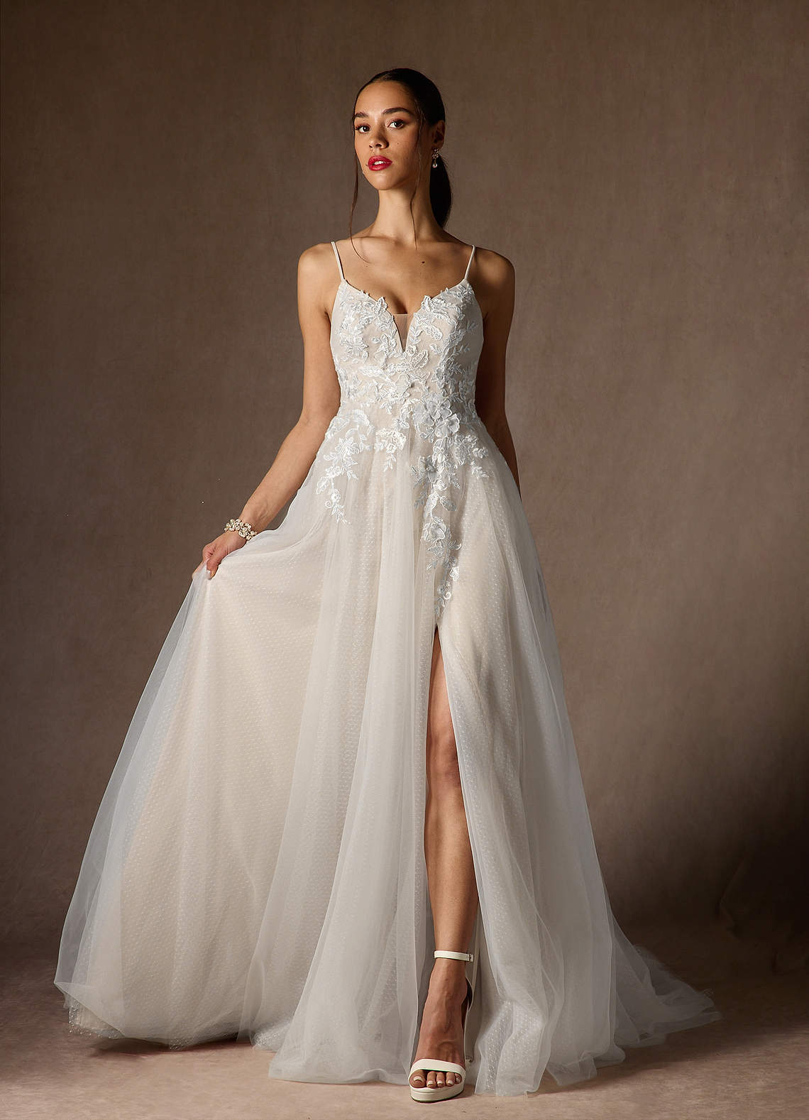 Azazie Nikita Wedding Dresses Diamond White Nude A-Line Sequins Tulle Dress image1
