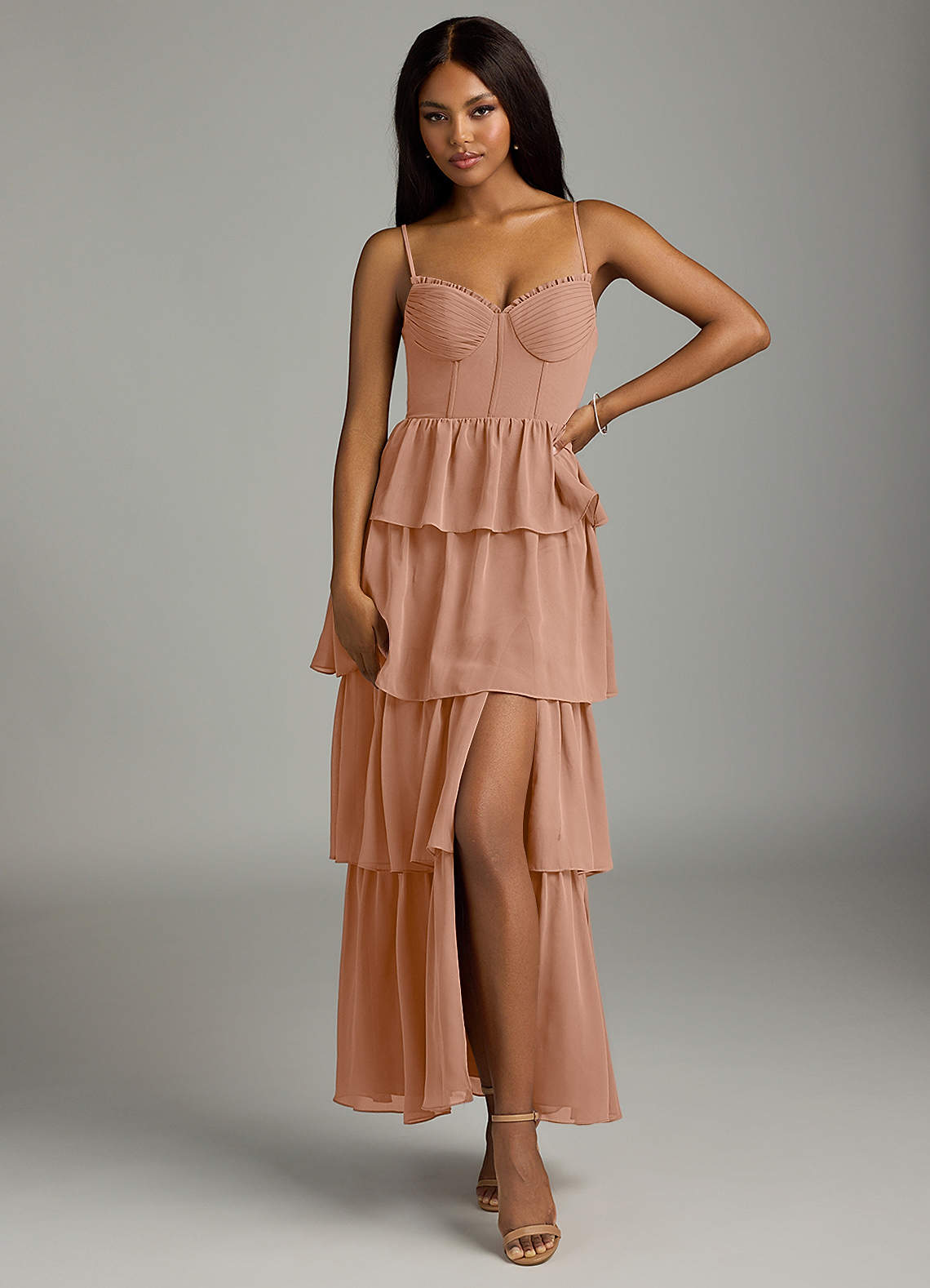 Azazie Kaiden Abiti da Damigella Abito A-Line in Chiffon Scollo a Cuore Champagne Rosa image1