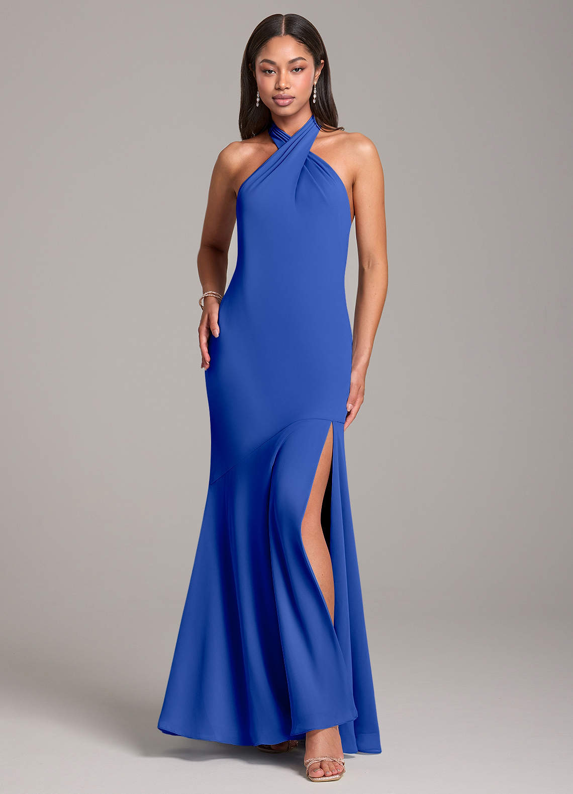 Azazie Lorena Robes de demoiselle d'honneur Robe Sirène en Mousseline de soie Plissée Bleu Roi image1