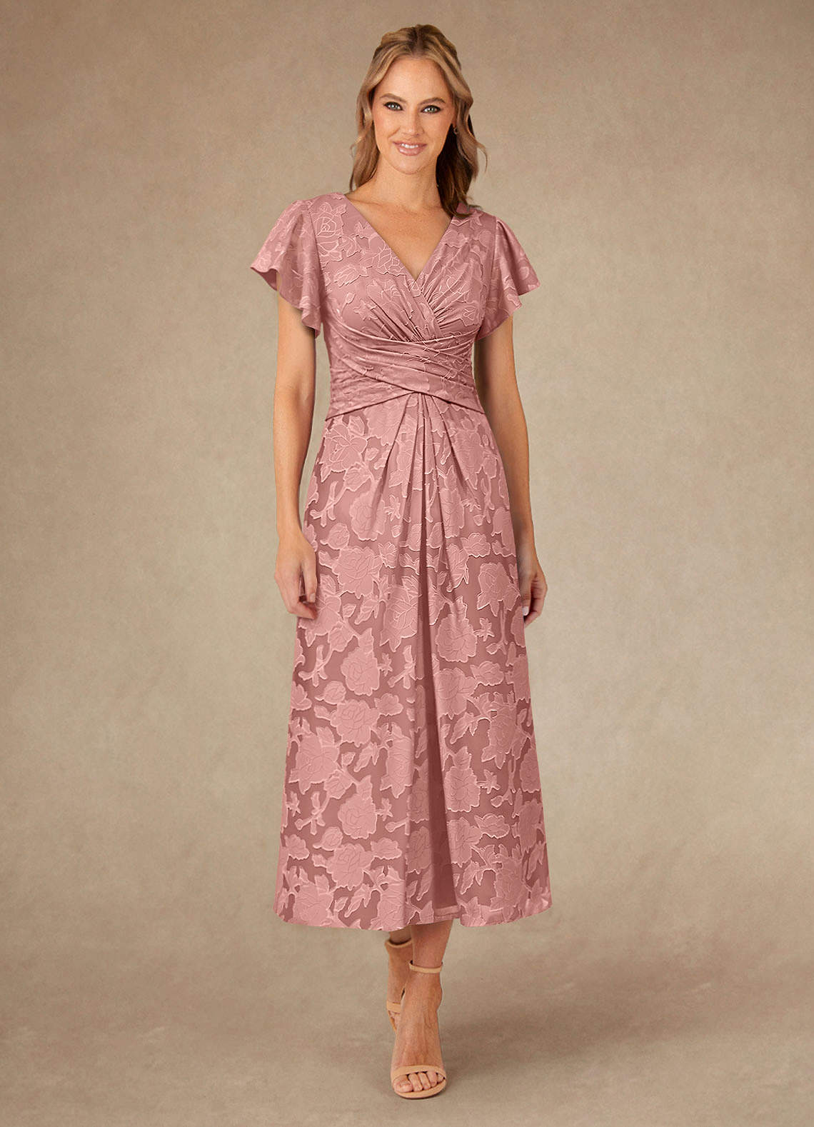 Azazie Vera vestidos de madre de la novia Vestido de Rosetón de Devorado Floral de Corte En A con Plisado image1