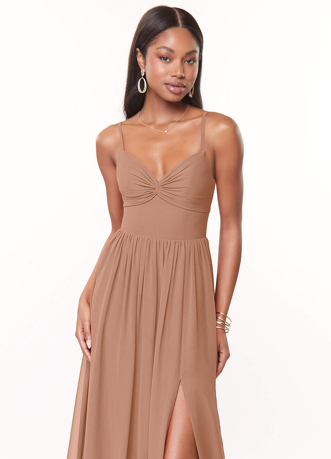 Azazie Zeya Bridesmaid Dresses Champagne Rose A-Line V-Neck Pleated Chiffon Dress image4