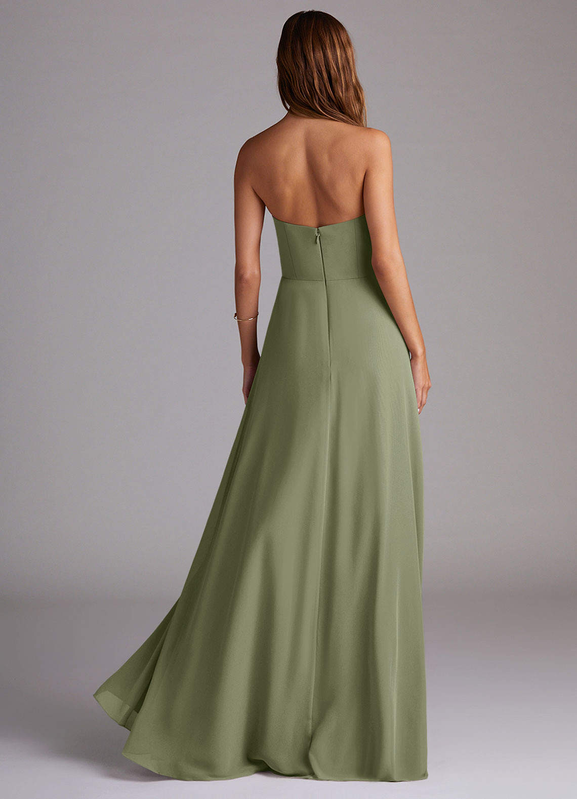 Azazie Wren Abiti da Damigella Abito Convertibile A-Line in Chiffon Spacco Laterale Pistacchio image1