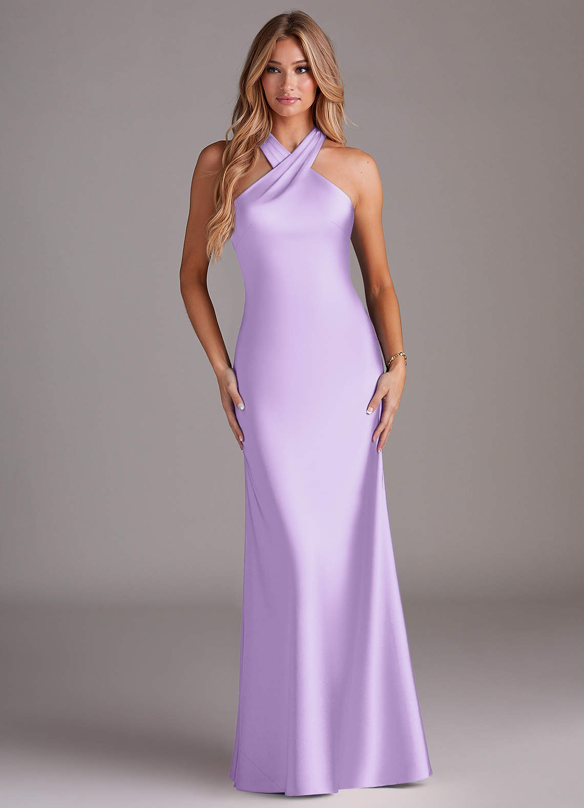Azazie Doretta Bridesmaid Dresses Lilac Mermaid Pleated Stretch Satin Dress image1