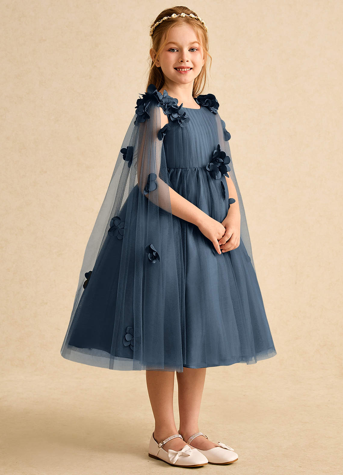 Azazie Staria Robe Demoiselle D'honneur Fillette Robe Princesse en Tulle Rayé Neptune image7